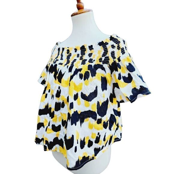 Who What Wear Women Blouse Off Shoulder Colorful Short Sleeve Puff Smocked M New - Picture 1 of 9